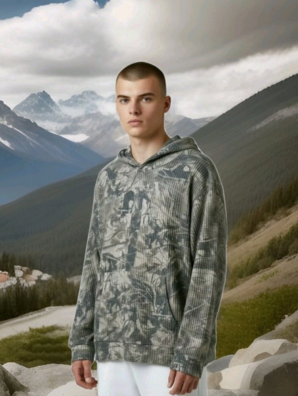 NEGATIVE SPACE: MEN'S: WAFFLE KNIT: CAMO: HOODIE: SIZE: XL: BRAND NEW
